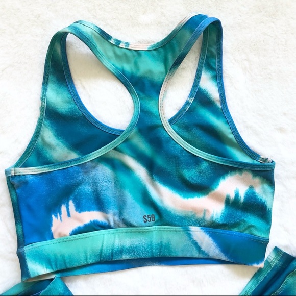 SPLITS59 SET - BLUE/GREEN TIE DYE GERI BRA TOP & LIV HIGH WAIST LEGGINGS - Picture 2 of 14